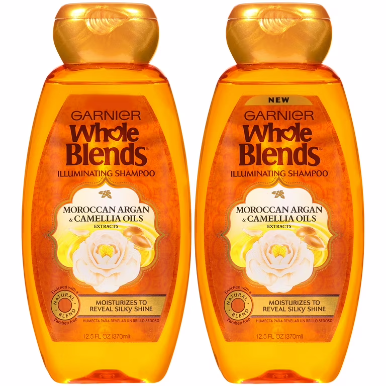 Garnier Whole Blends Shampoo con Extractos de Aceites de Argán Marroquí y Camelia, para Cabello Seco, Paquete de 2, 12.5 fl oz