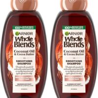 Garnier Whole Blends - Champú suavizante de aceite de coco y manteca de cacao para cabello encrespado, 22 onzas líquidas, 2 unidades (el embalaje puede variar)
